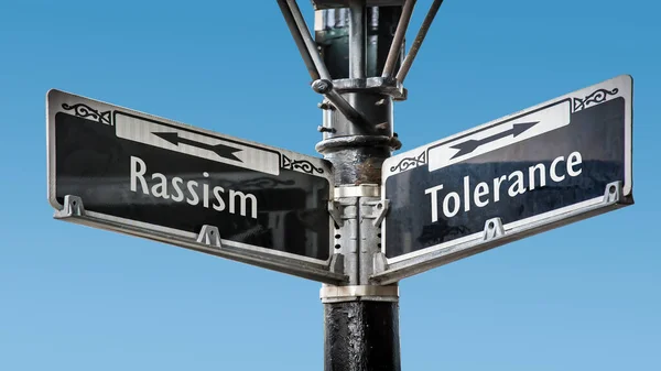 Rua Assine Direção Caminho Para Tolerância Rassismo — Fotografia de Stock