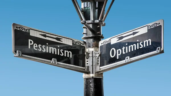 Street Sign Camino Dirección Hacia Optimismo Pesimismo — Foto de Stock