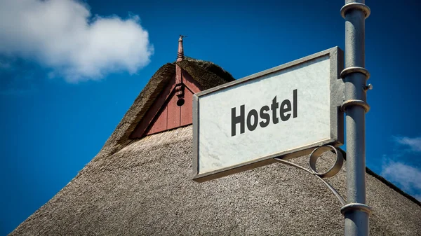 Street Sign Direction Way Hostel — Fotografie, imagine de stoc