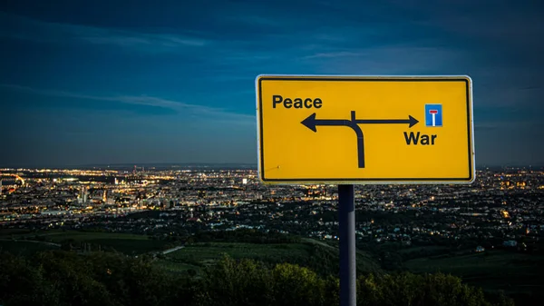 Street Sign Direzione Verso Pace Contro Guerra — Foto Stock