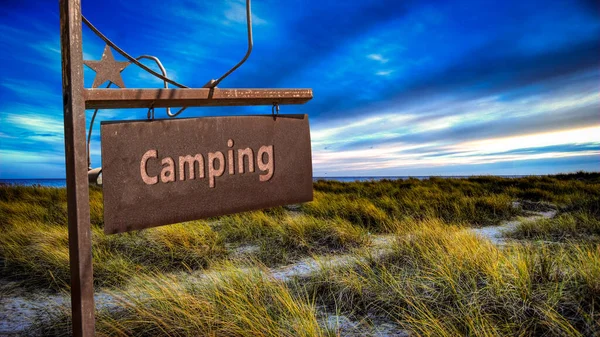 Señal Calle Dirección Camino Camping — Foto de Stock