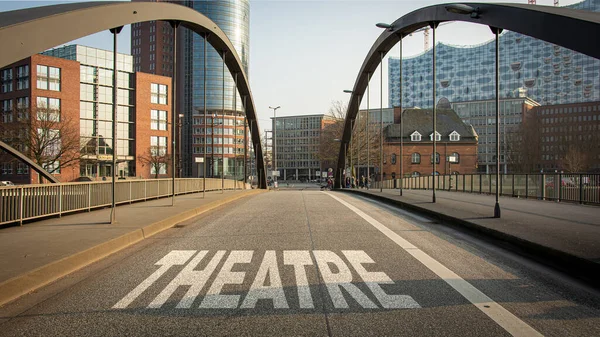 Straat Teken Richting Naar Het Theater — Stockfoto