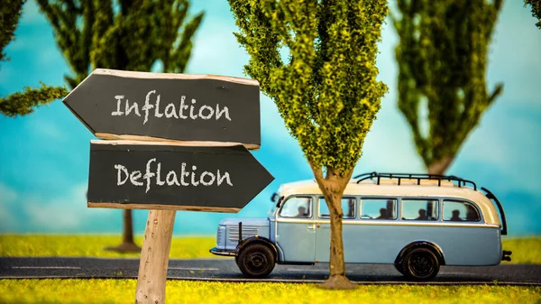 Straßenschild Weist Den Weg Richtung Inflation Deflation — Stockfoto