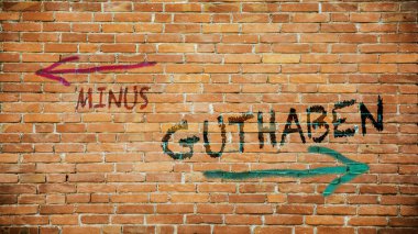 Almanca 'nın iki farklı yönünü gösteren işaret direği olan bir resim. Bir yön krediyi işaret eder, diğeri de eksiyi..