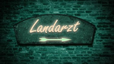 Almanca köy doktorunun yönüne işaret levhaları olan bir resim.