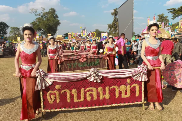 MAHASARAKHAM, THAILAND - 20 DE DEZEMBRO: Parada na tradição da Tailândia em 20 de dezembro de 2013 em Mahasarakham, Tailândia — Fotografia de Stock