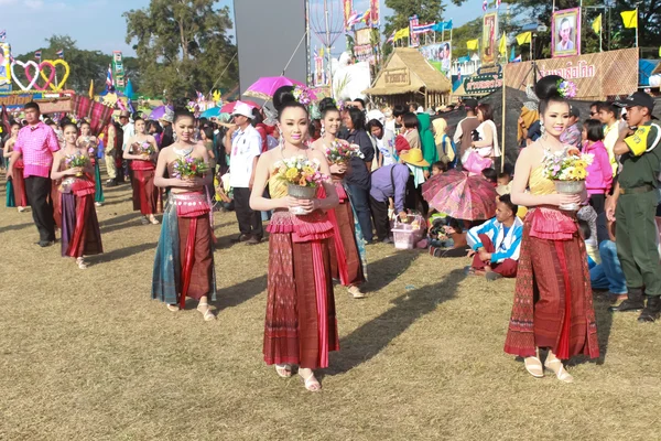 MAHASARAKHAM, THAILANDIA - 20 DICEMBRE: Sfilata nella tradizione della Thailandia il 20 dicembre 2013 a Mahasarakham, Thailandia — Foto Stock