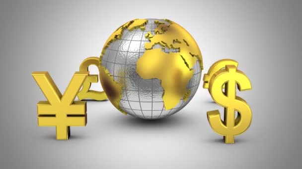 围绕地球旋转的世界货币 — 图库视频影像