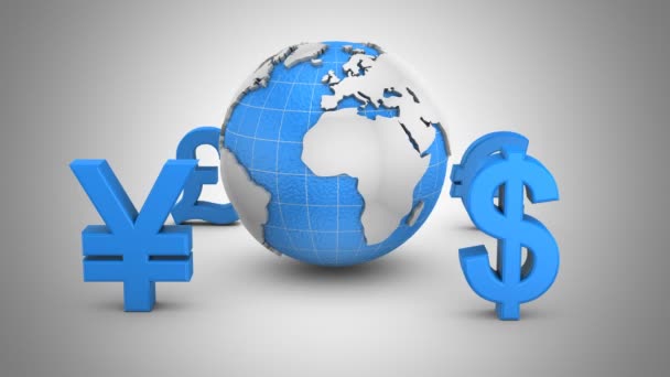 地球の周りを回転させる世界の通貨 — ストック動画