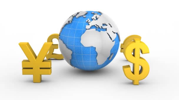 地球の周りを回転させる世界の通貨 — ストック動画