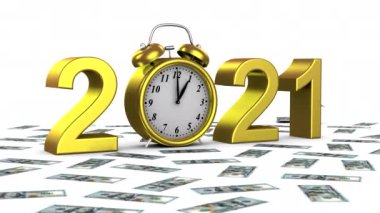 Yeni yıl 2021. Beyaz arkaplan, 2 'de 1, alfa mat, 4K, 3d animasyon