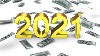 Yeni yıl 2021. Beyaz arkaplan, 2 'de 1, alfa mat, 4K, 3d animasyon
