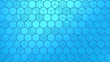 Altıgenler bir dalga oluşturur. Soyut hareket, 3D görüntüleme, 4k çözünürlük