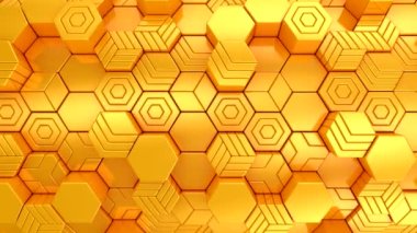 Hexagons 'un geçmişi. Soyut hareket, döngü, iki renk, 3D görüntüleme, 4k çözünürlük