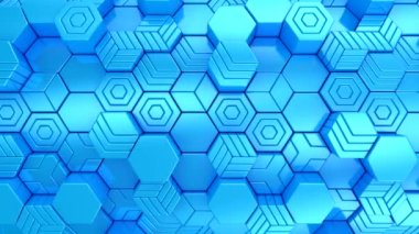 Hexagons 'un geçmişi. Soyut hareket, döngü, iki renk, 3D görüntüleme, 4k çözünürlük