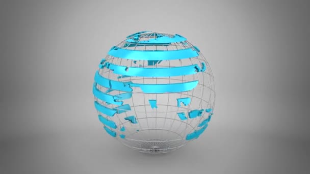 世界地図は地球に変わる 灰色の背景 1の3 ループ 151 450フレーム アルファマット 3Dレンダリング 4K解像度 — ストック動画