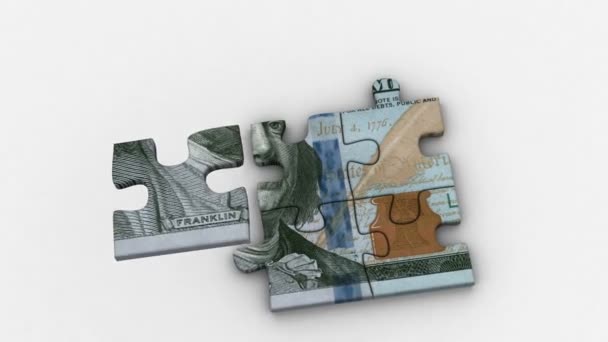 Animated Puzzles with Image of New 100 Dollars — Stock Video