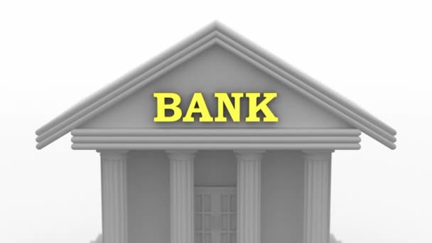 Dinero cayendo cerca del Banco — Vídeos de Stock