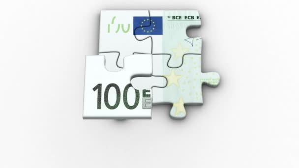 Animated Puzzles with Image of 100 Euro — Stock Video