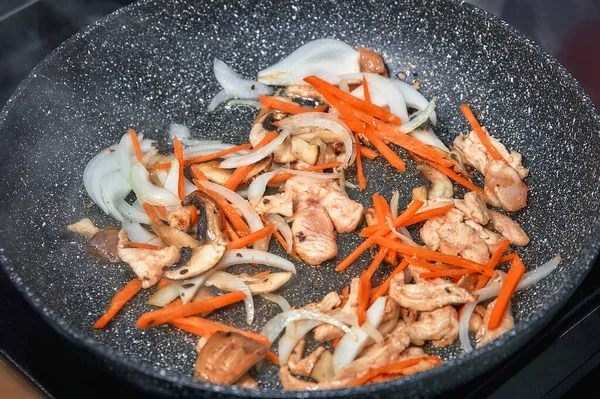 Sartén Con Carne Verduras — Foto de Stock