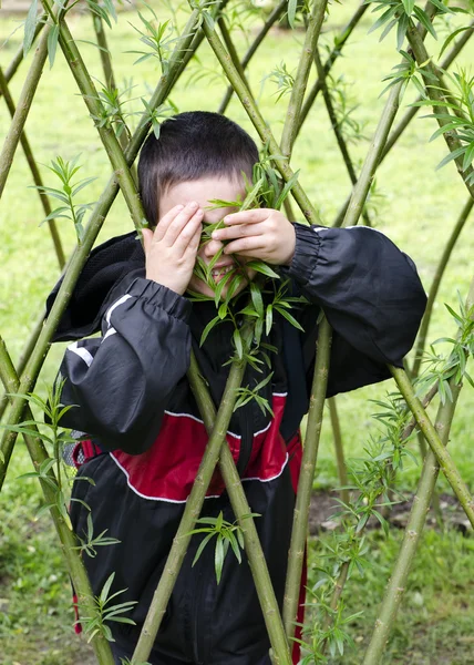 Kind spelen met wilg — Stockfoto