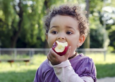 Child eating apple clipart