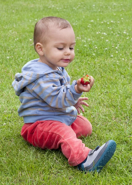 Criança comendo morango — Fotografia de Stock