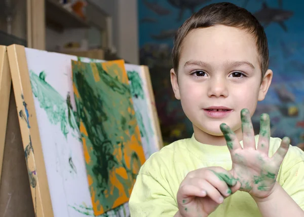 Çocuk parmak renk ile boyama — Stok fotoğraf