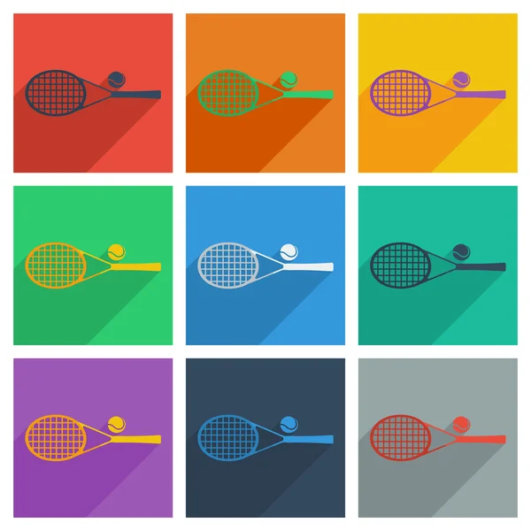 Conjunto de raquete de tênis com conceito de sombra plana design moderno — Vetor de Stock