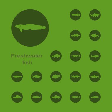 tatlı su balığı düz simgeleri ayarla