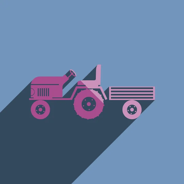 Iconos planos y tractor de sombras con un remolque pequeño — Vector de stock