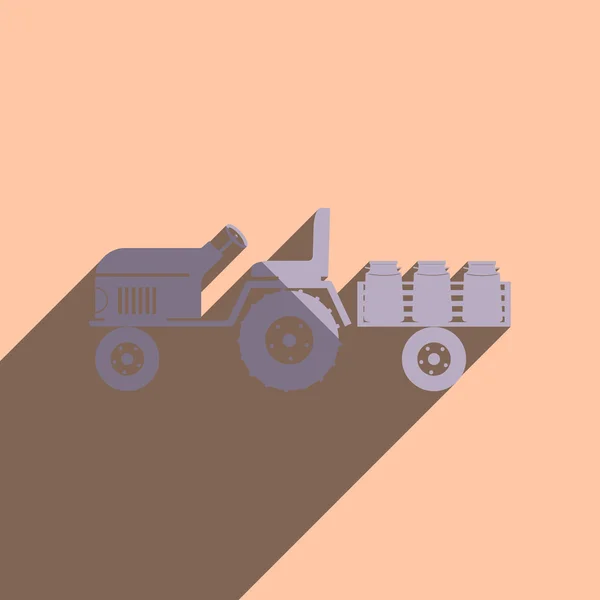 Flat icons with shadow of tractor trailer transporting milk — Stock Vector