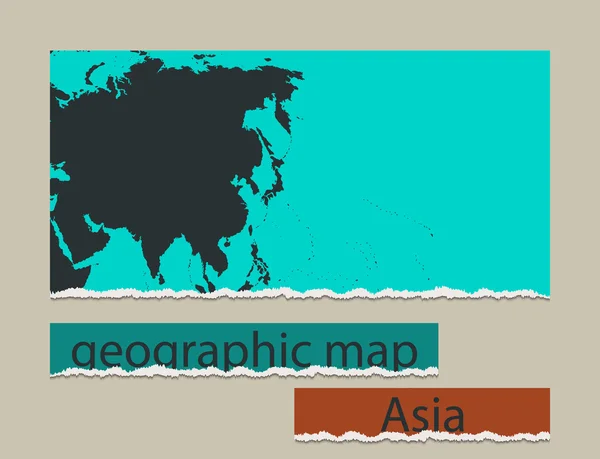Realistisches Gestaltungselement Asien. Geographische Karte und zerrissenes Papier — Stockvektor
