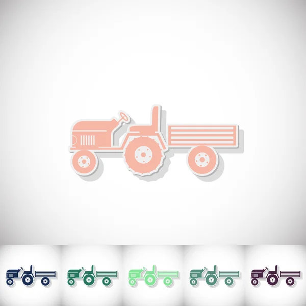 Tractor y remolque pequeño. Pegatina plana con sombra sobre fondo blanco — Vector de stock