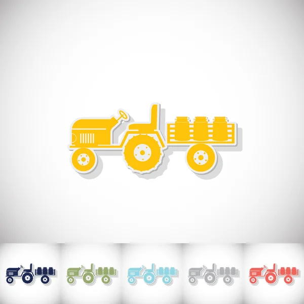 Remolque tractor transportando leche. Pegatina plana con sombra sobre fondo blanco — Vector de stock