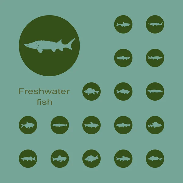 Ryby słodkowodne zwykły zestaw ikon — Wektor stockowy