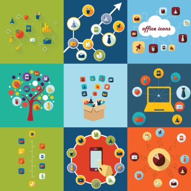 modern tasarım ofis Icons set