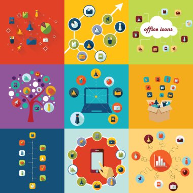 modern tasarım ofis Icons set