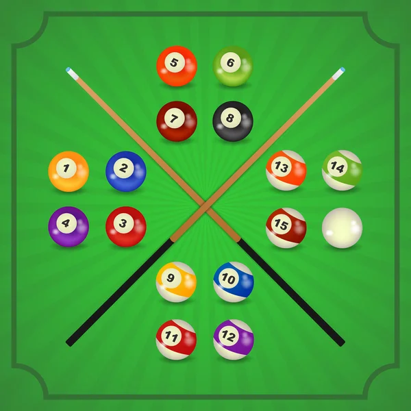 Balles de billard avec queue — Image vectorielle