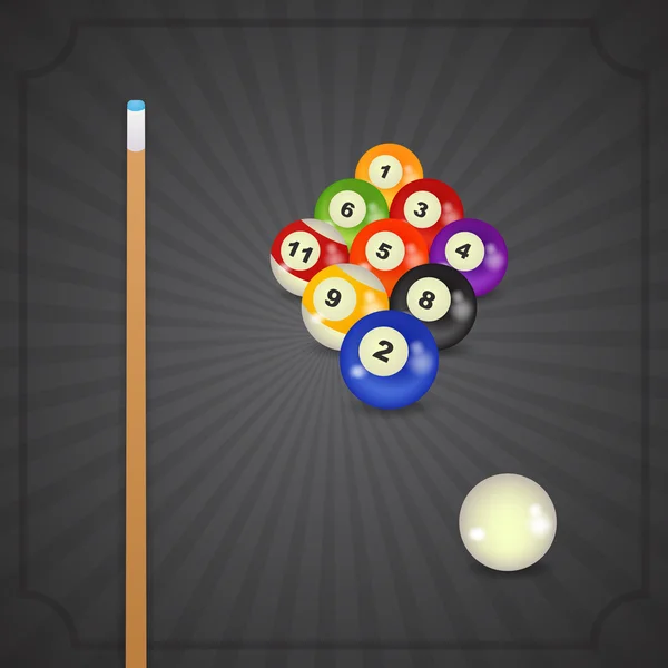 Billiard balls with cue — Stock Vector