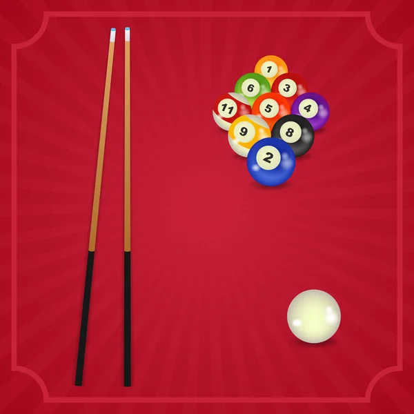 Billiard balls with cue — Stock Vector