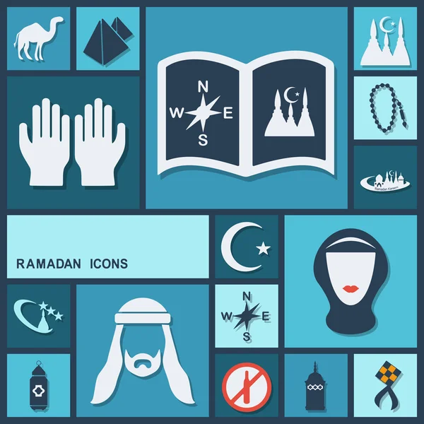 Ramadan-Symbole im Schatten — Stockvektor