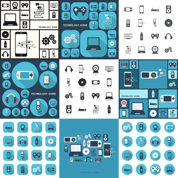 Iconos de tecnología de sombras — Vector de stock