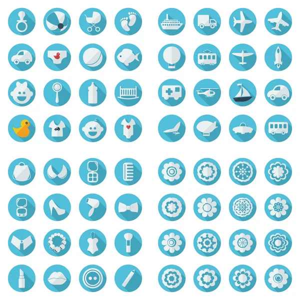 Flat icons of transport, fashion, kids — Stock Vector