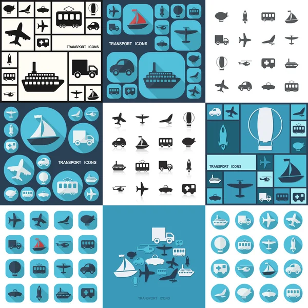 Iconos de diseño plano: transporte — Archivo Imágenes Vectoriales