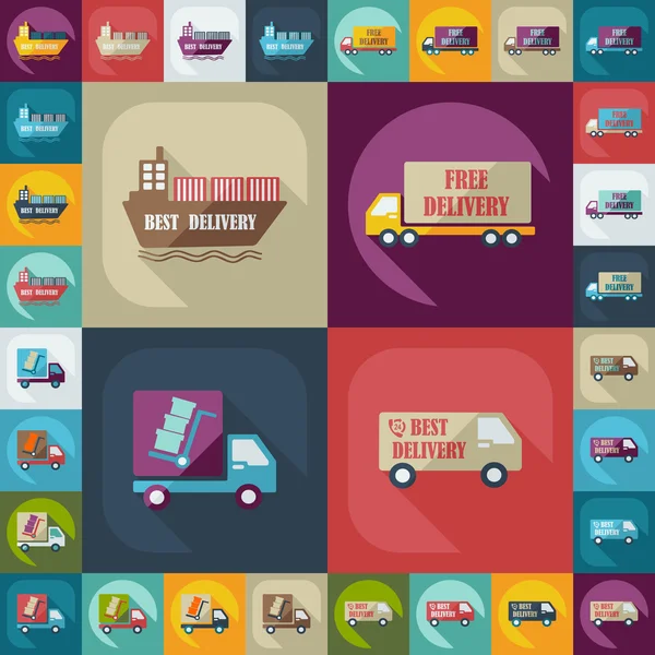 Iconos de montaje de entrega de transporte conjunto de recogida — Vector de stock