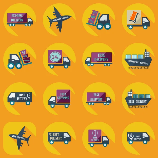 Iconos de montaje de entrega de transporte conjunto de recogida — Vector de stock