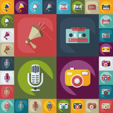 Düz kavramı, set modern tasarımı ile gölge retro teknoloji