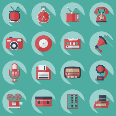 Düz kavramı, set modern tasarımı ile gölge retro teknoloji