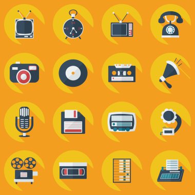 Düz kavramı, set modern tasarımı ile gölge retro teknoloji